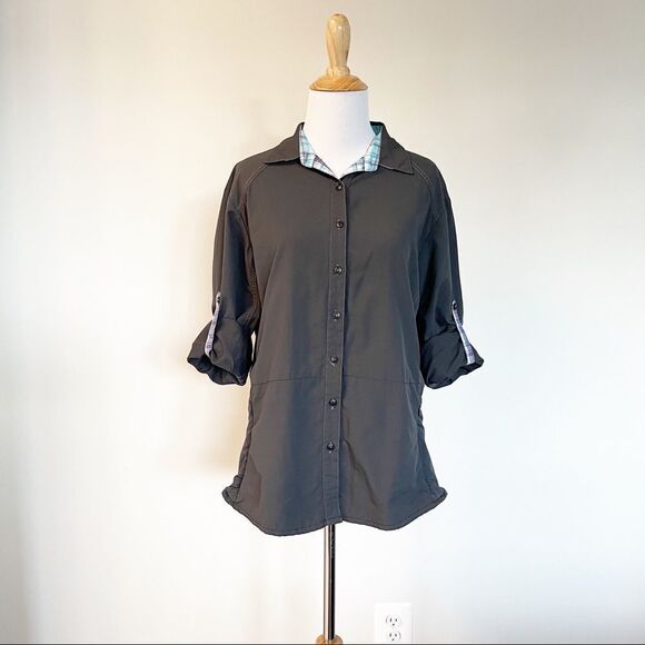 Gray Women's Kuhl Hiking Shirt with rolled sleeves - Picture 2 of 8